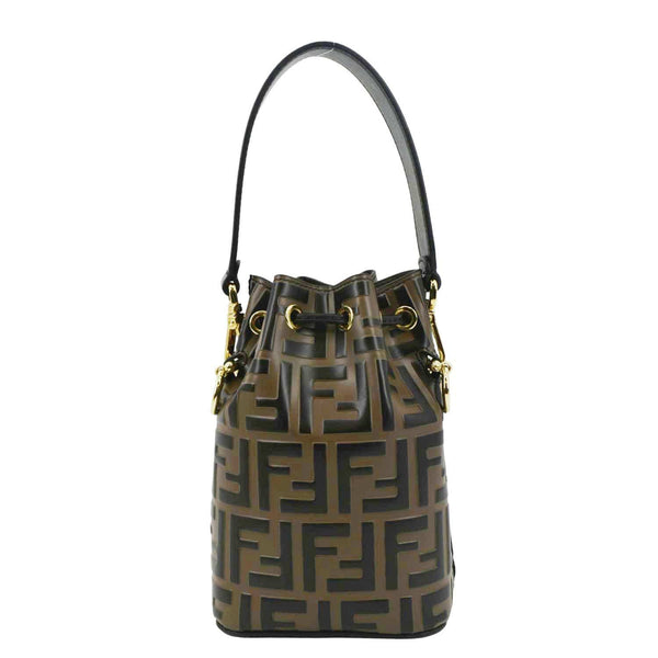 FENDI Mini Mon Tresor Leather Bucket Crossbody Bag Brown