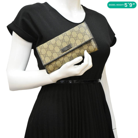 GUCCI GG Supreme Long Wallet Beige 203573