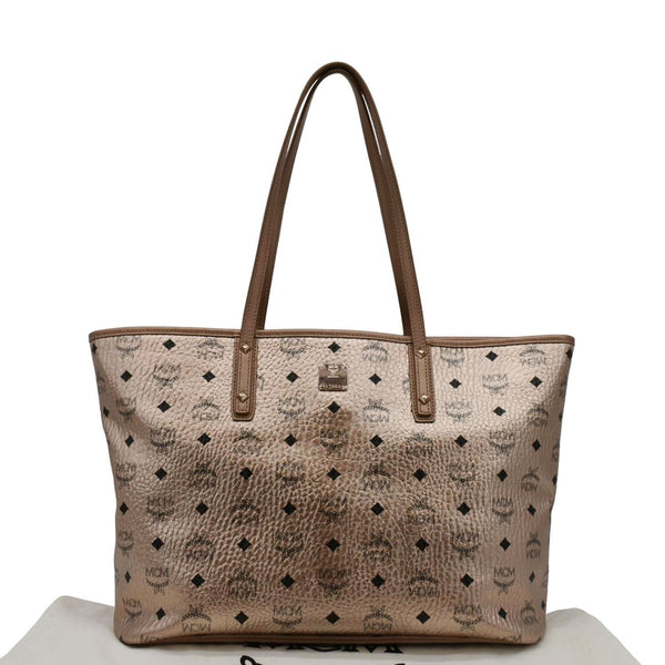MCM Reversible Liz Medium Metallic Visetos Canvas Shopper Tote Bag Rose Gold