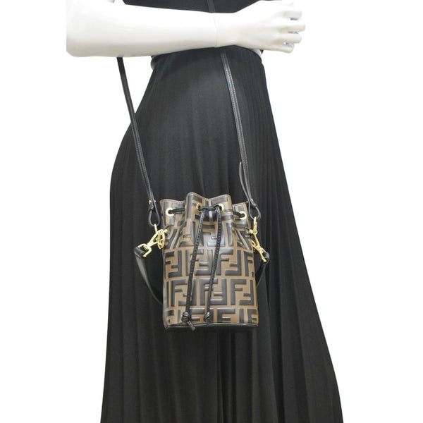 FENDI Mini Mon Tresor Leather Bucket Crossbody Bag Brown