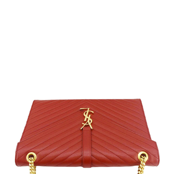 YVES SAINT LAURENT Large Envelope Chevron Quilted Leather Chain Shoulder Bag Red