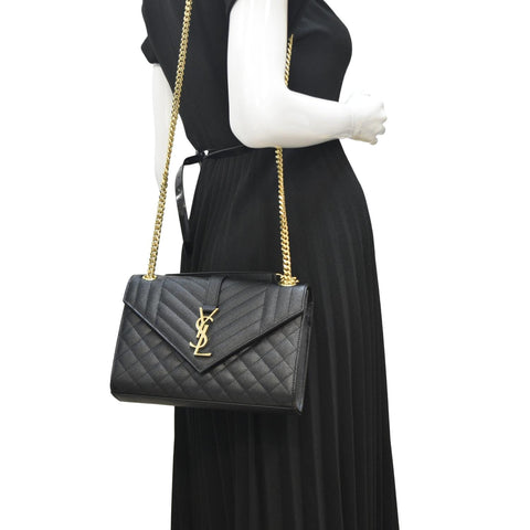 YVES SAINT LAURENT Small Envelope Matelassé Leather Shoulder Bag Black