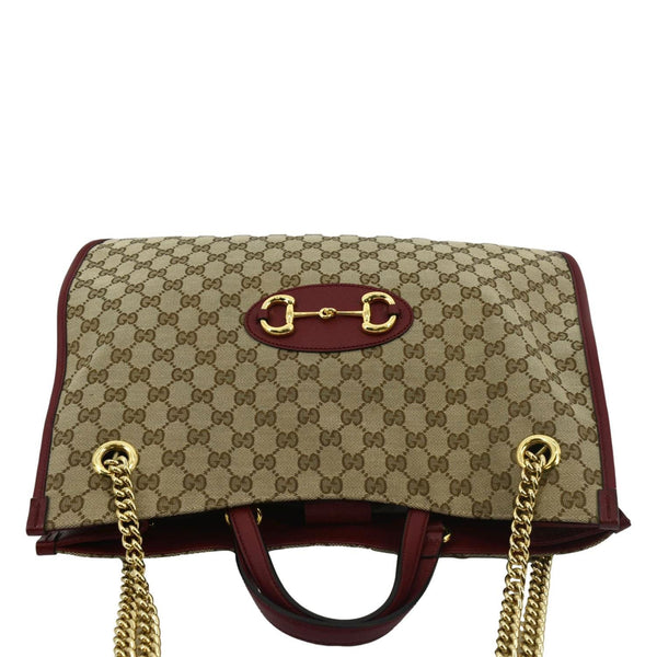 GUCCI Large Horsebit 1955 GG Supreme Canvas Shoulder Bag Red 623695