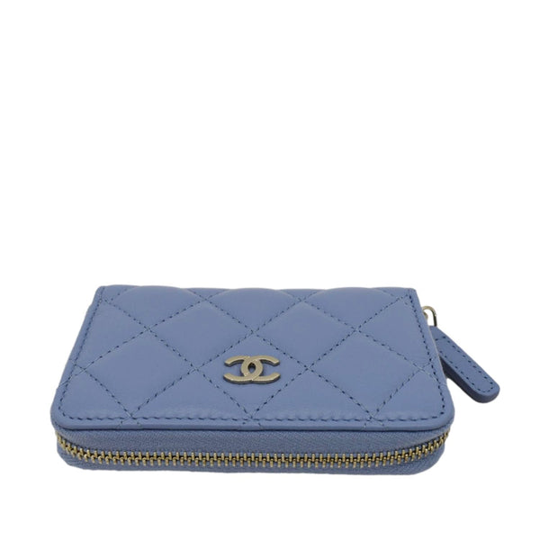 Chanel Classic Zipped Quilted Leather Wallet Light Blue