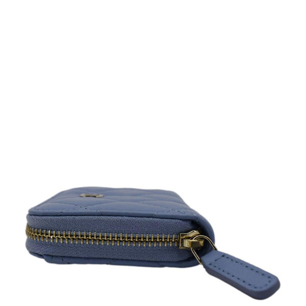 Chanel Classic Zipped Quilted Leather Wallet Light Blue