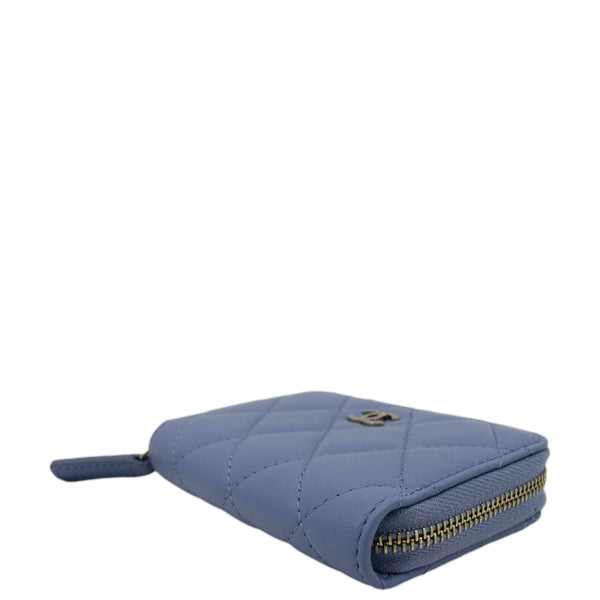 Chanel Classic Zipped Quilted Leather Wallet Light Blue