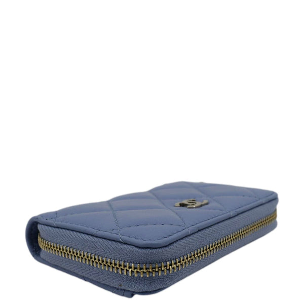 Chanel Classic Zipped Quilted Leather Wallet Light Blue