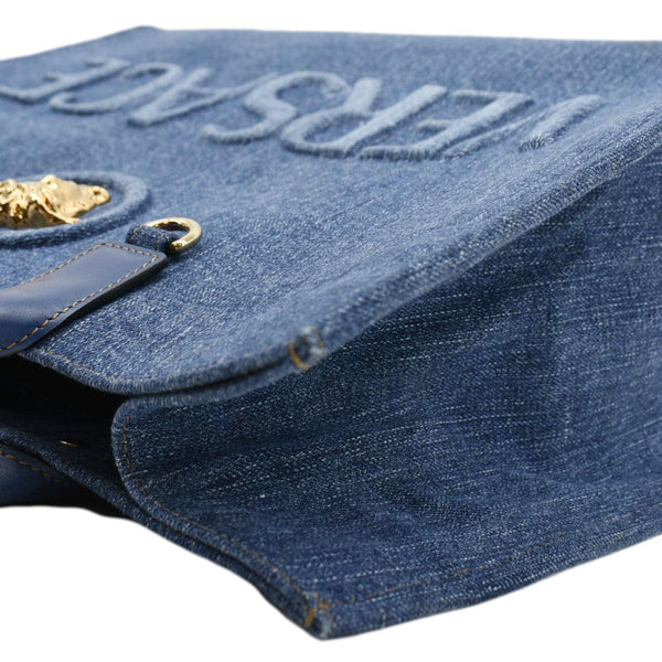 VERSACE La Medusa Large Denim Leather Tote Bag Blue