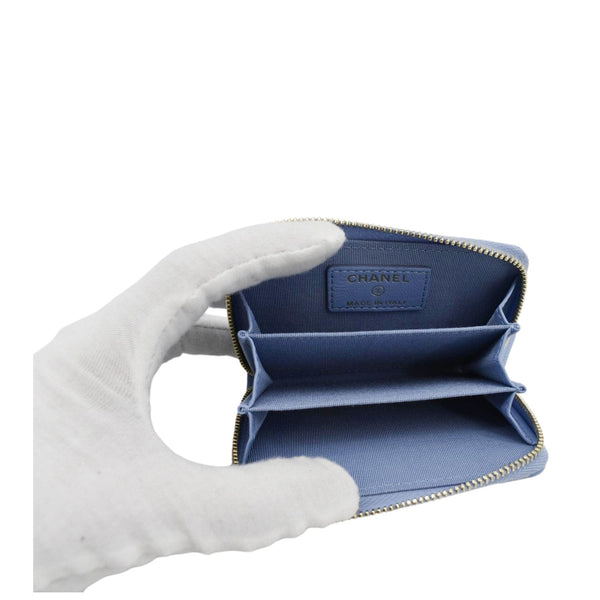 Chanel Classic Zipped Quilted Leather Wallet Light Blue