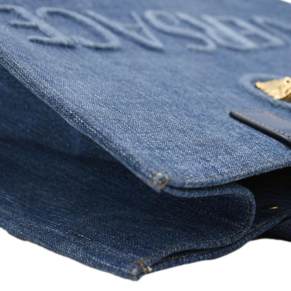 VERSACE La Medusa Large Denim Leather Tote Bag Blue