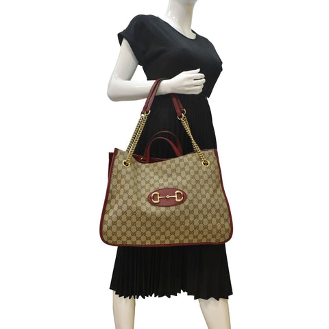 GUCCI Large Horsebit 1955 GG Supreme Canvas Shoulder Bag Red 623695