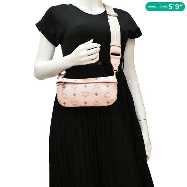 MCM Small Visetos Canvas Light Pink dummy look