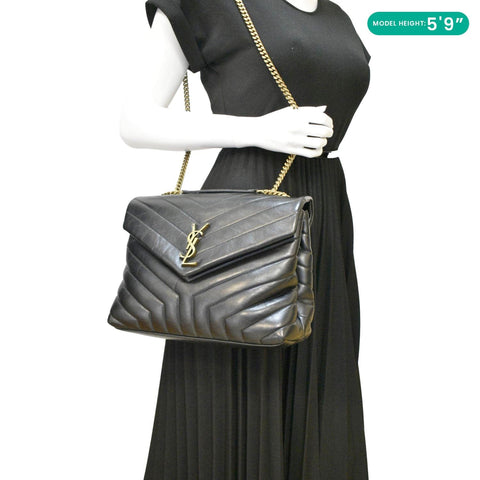 YVES SAINT LAURENT Loulou Medium Quilted Leather Crossbody Bag Black