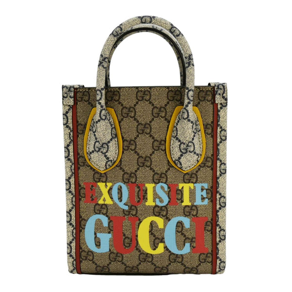 GUCCI Exquisite Mini GG Supreme Canvas Vertical Tote Shoulder Bag Beige