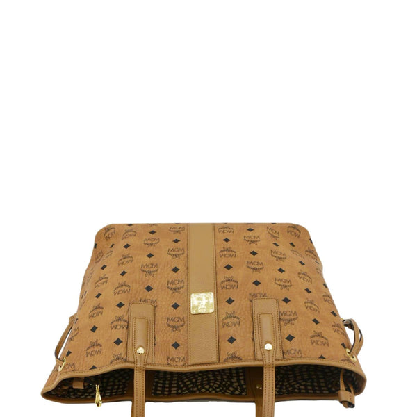 MCM Reversible Liz Medium Visetos Canvas Shopper Tote Bag Cognac