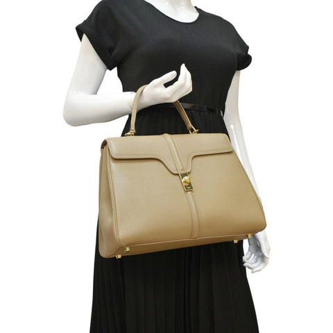 CELINE Medium 16 Leather Tote Shoulder Bag Beige