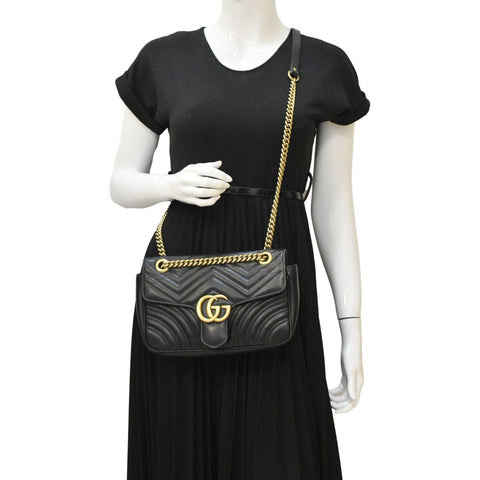 GUCCI GG Marmont Small Matelasse Leather Crossbody Bag Black 443497