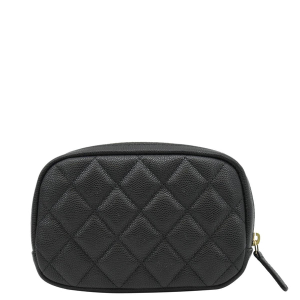 CHANEL Curvy Small Quilted Caviar Leather Cosmetic Pouch Black