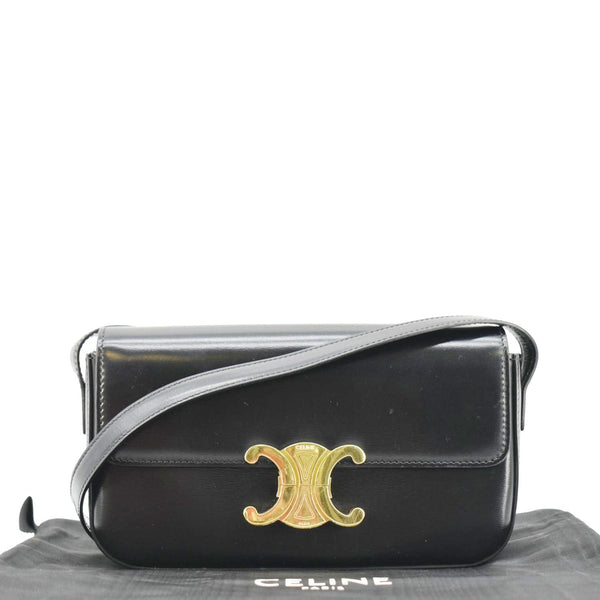 CELINE Triomphe Calfskin Leather Shoulder Bag Black