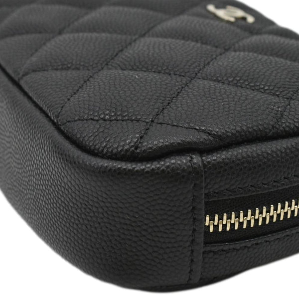 CHANEL Curvy Small Quilted Caviar Leather Cosmetic Pouch Black
