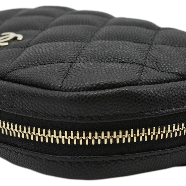 CHANEL Curvy Small Quilted Caviar Leather Cosmetic Pouch Black