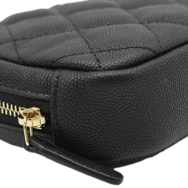 CHANEL Curvy Small Quilted Caviar Leather Cosmetic Pouch Black