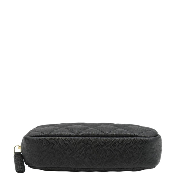 CHANEL Curvy Small Quilted Caviar Leather Cosmetic Pouch Black