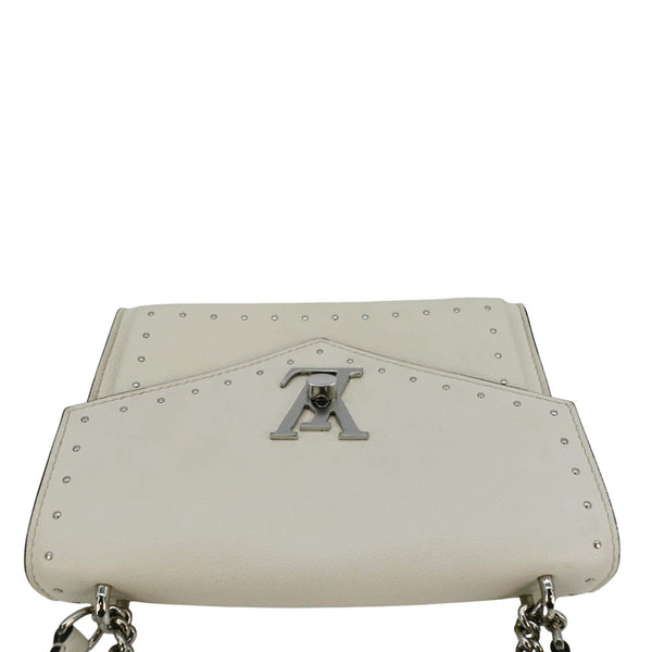 LOUIS VUITTON Mylockme Studded Leather Chain Shoulder Bag White