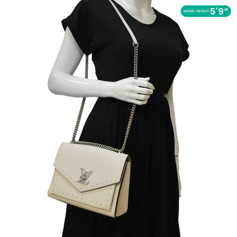 LOUIS VUITTON Mylockme Studded Leather Chain Shoulder Bag White