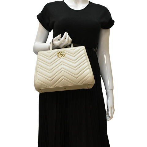 GUCCI GG Marmont Calfskin Matelasse Leather Shoulder Bag Off White 448054