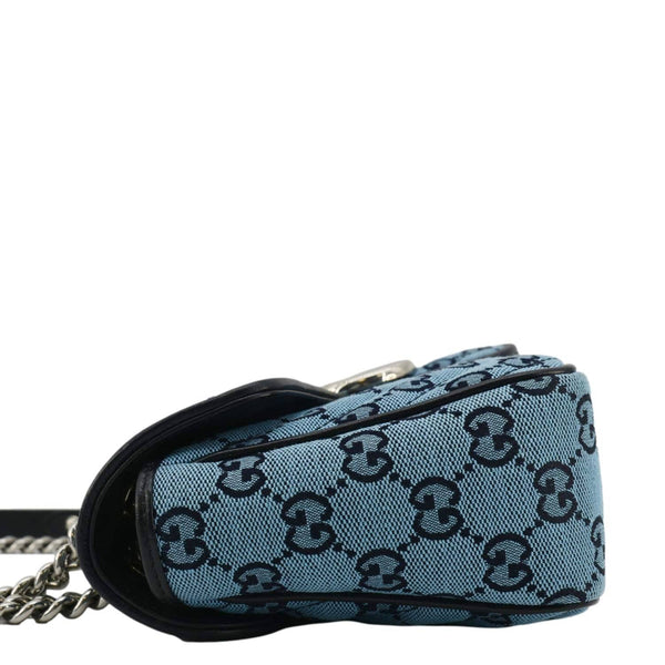 GUCCI GG Marmont Canvas Leather Crossbody Bag Blue 443497
