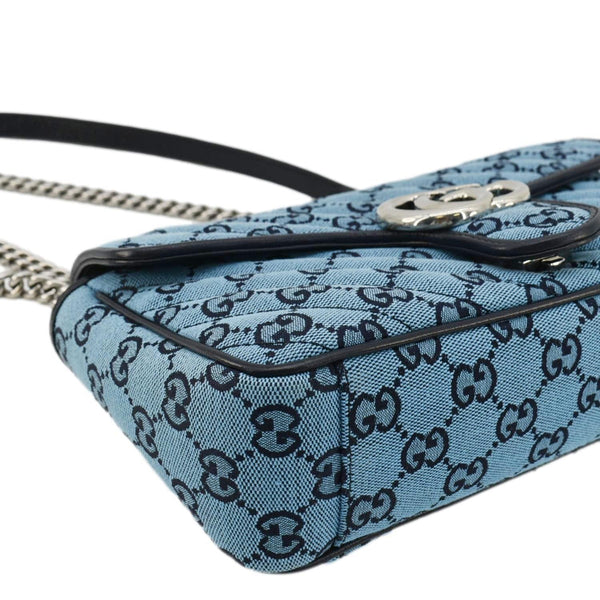 GUCCI GG Marmont Canvas Leather Crossbody Bag Blue 443497