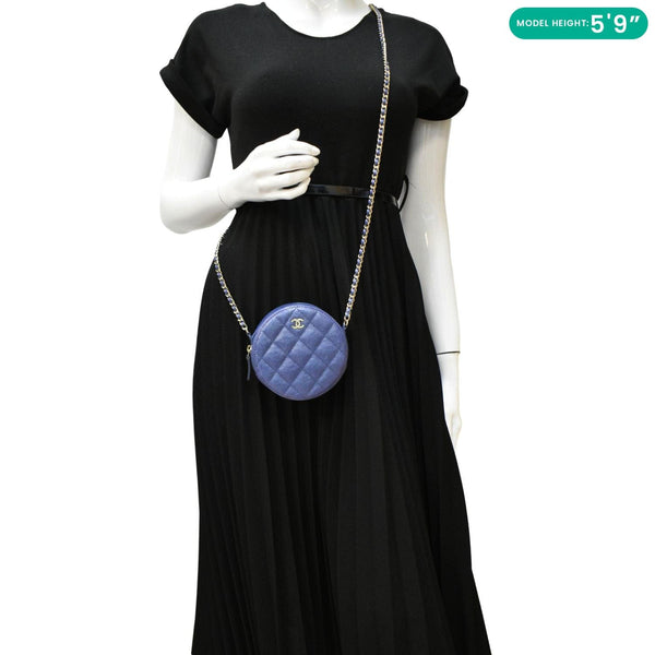CHANEL Round Clutch Crossbody Bag Shiny Blue dummy look