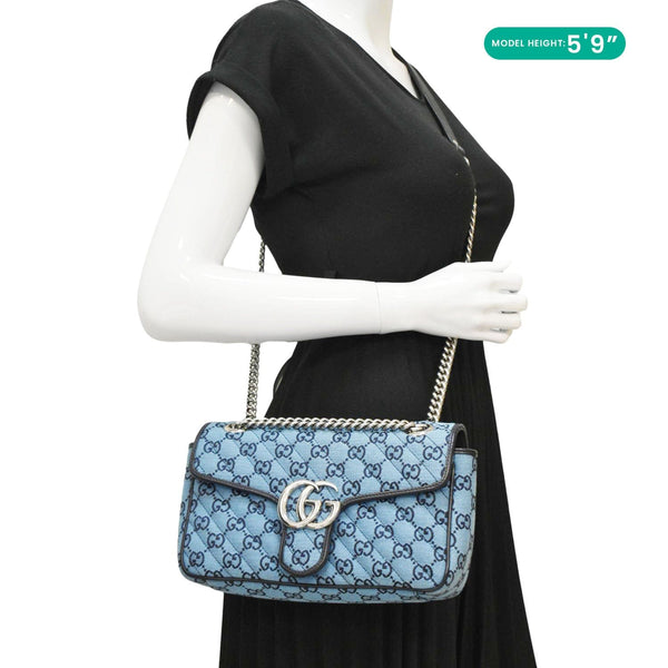 GUCCI GG Marmont Canvas Leather Crossbody Bag Blue 443497