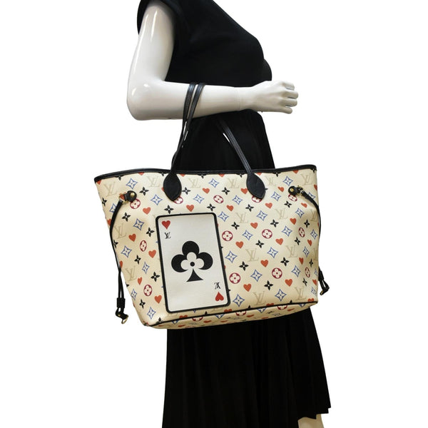 LOUIS VUITTON Game On Neverfull leather Shoulder Bag White with body view