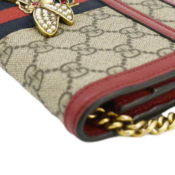 GUCCI Web Queen Margaret Mini GG Supreme Canvas Chain Wallet Beige 476079