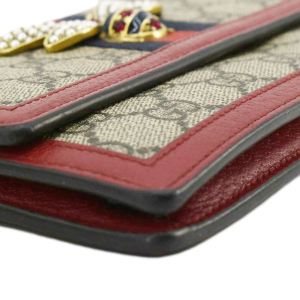 GUCCI Web Queen Margaret Mini GG Supreme Canvas Chain Wallet Beige 476079