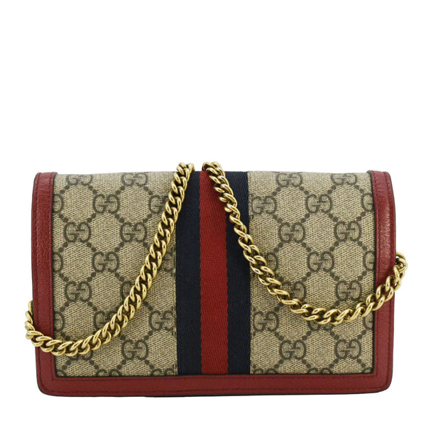 GUCCI Web Queen Margaret Mini GG Supreme Canvas Chain Wallet Beige 476079