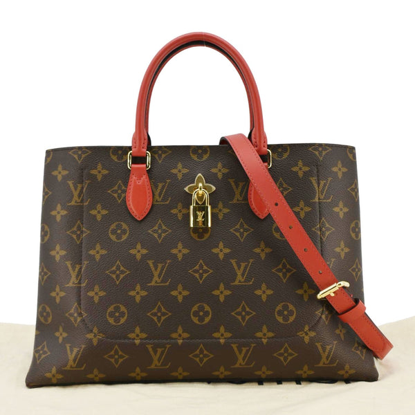 LOUIS VUITTON Flower Monogram Canvas Tote Shoulder Bag Cerise