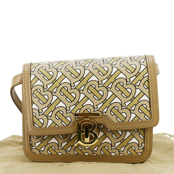 BURBERRY TB Monogram Mini Leather Shoulder Bag Beige