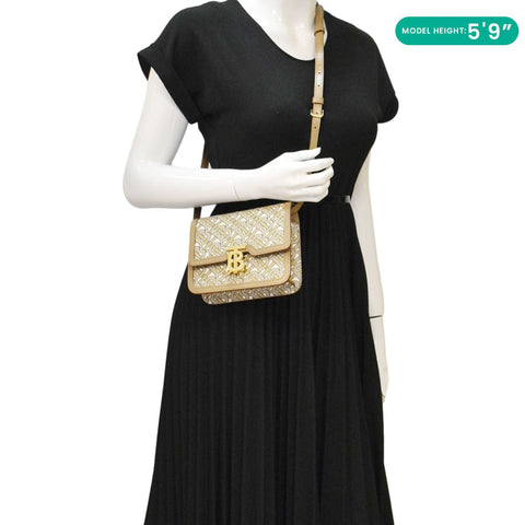 BURBERRY TB Monogram Mini Leather Shoulder Bag Beige