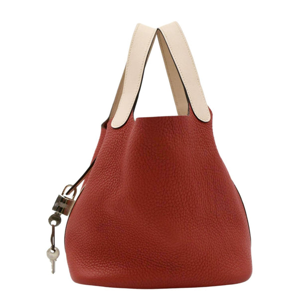 HERMES Picotin Lock 18 Taurillon Clemence Leather Hobo Bag Red