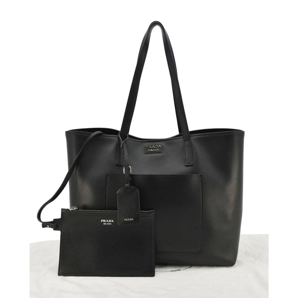 PRADA City Large Calf Leather Shopping Tote Shoulder Bag Black