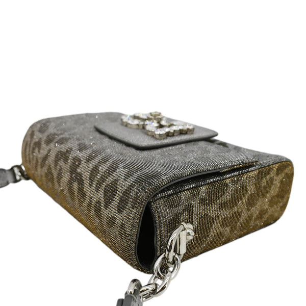 DOLCE & GABBANA Glitter DG Millennials Mini Leopard Print Leather Shoulder Bag Metallic Silver