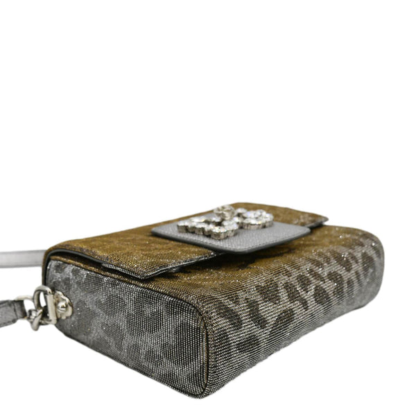 DOLCE & GABBANA Glitter DG Millennials Mini Leopard Print Leather Shoulder Bag Metallic Silver