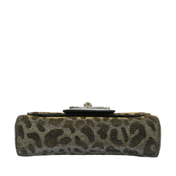 DOLCE & GABBANA Glitter DG Millennials Mini Leopard Print Leather Shoulder Bag Metallic Silver