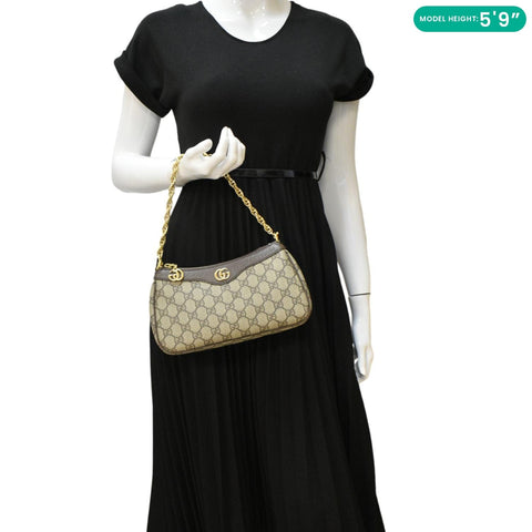 GUCCI Dollar Ophidia Web Small GG Supreme Monogram Canvas New Acero Shoulder Bag Beige 735132