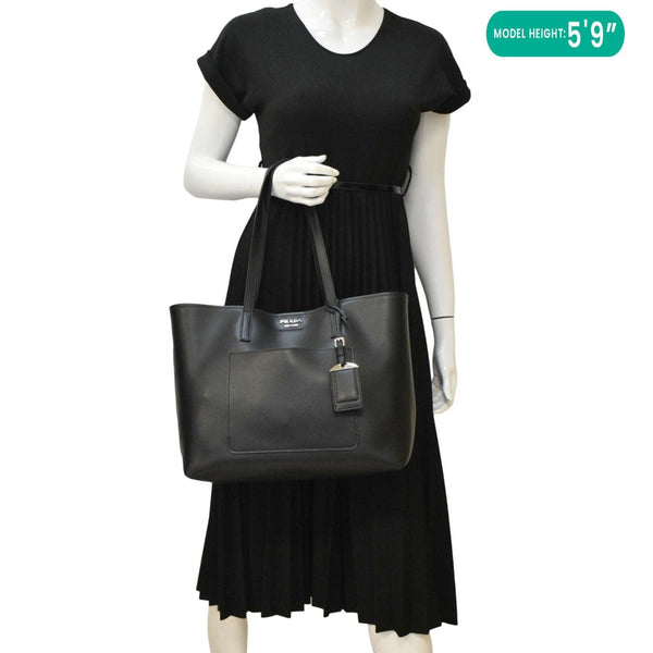 PRADA City Large Calf Leather Shopping Tote Shoulder Bag Black