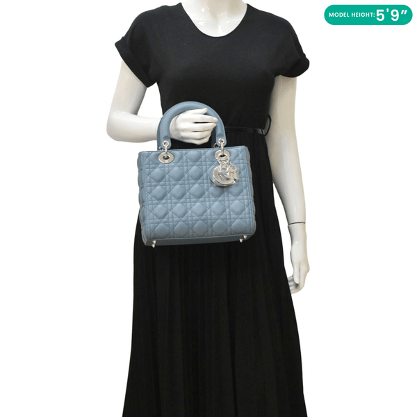 CHRISTIAN DIOR Lady Dior Medium Leather Shoulder Bag Sky Blue