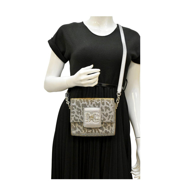 DOLCE & GABBANA Glitter DG Millennials Mini Shoulder Bag Metallic Silver dummy look